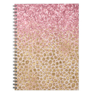 Girly Peach Gold Leopard Print Pink Glitter Glitzy Notebook