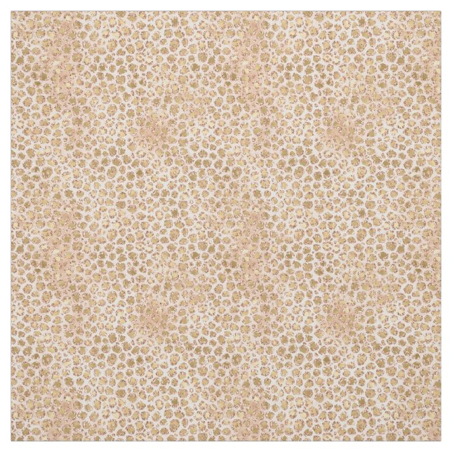 Girly Peach Pink Gold Glam Leopard Print Fabric (Swatch)