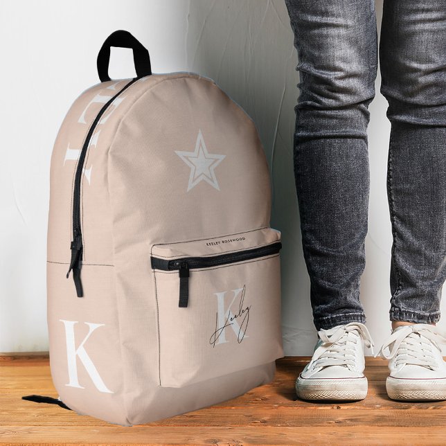 Girly Peach Pink Monogram Stylish Stars School Printed Backpack (Girly Peach Pink Monogram Stylish Stars School Printed Backpack
)