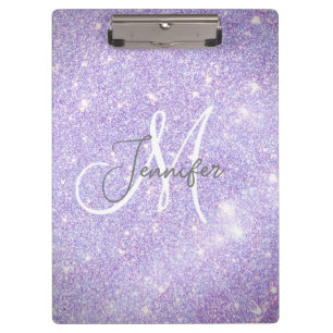 Girly Periwinkle Blue Glitter Blush Monogram name Clipboard