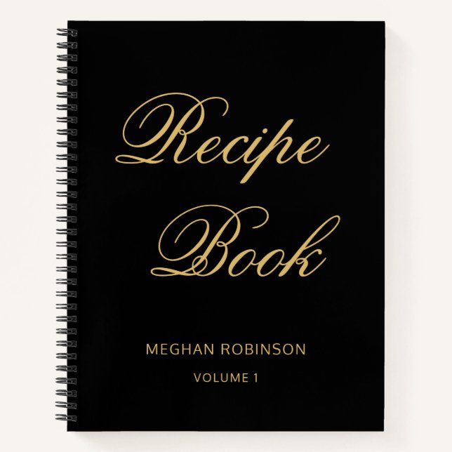 Girly Personalised Cookbook Black And Gold Recipe Notebook (Front)