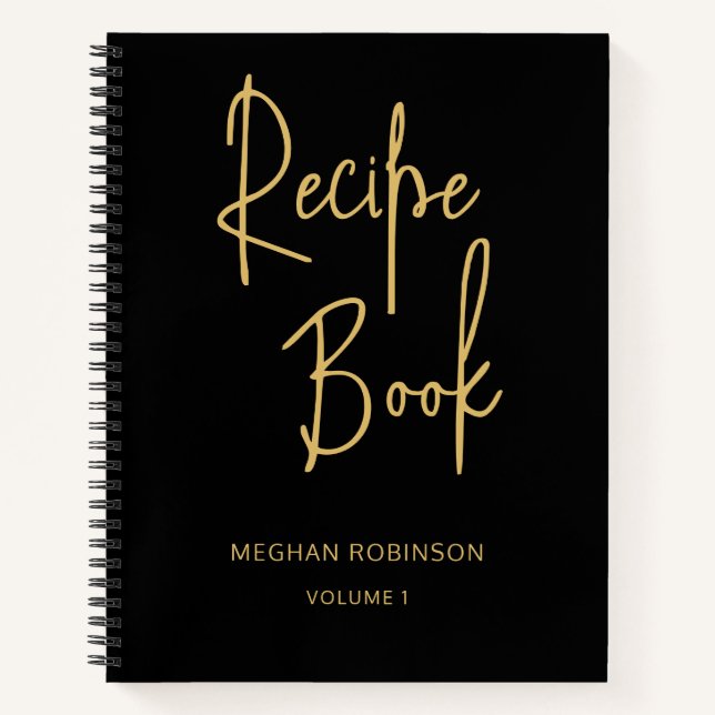 Girly Personalised Cookbook Black Recipe Notebook (Front)