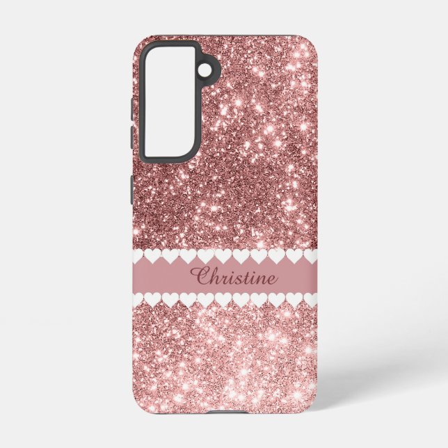 Girly Personalised Faux Gliiter Pink Samsung Galaxy S21 Case (Back)