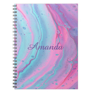 Girly Personalised Pink and Blue Swirls  Notebook