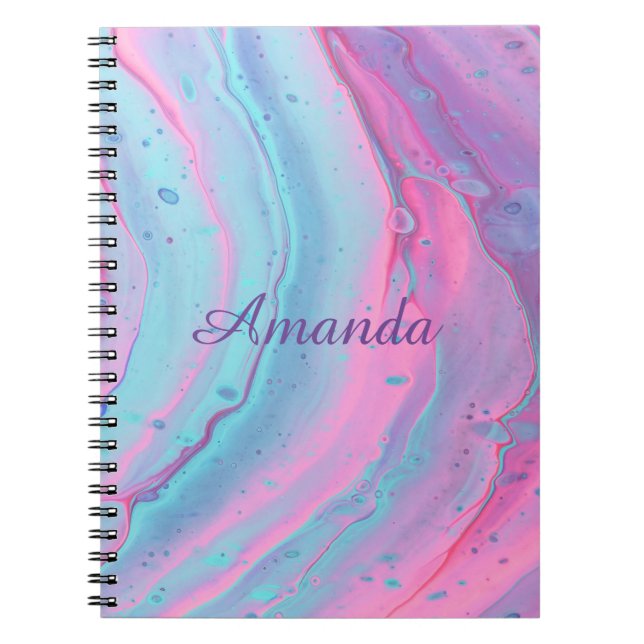 Girly Personalised Pink and Blue Swirls  Notebook (Front)