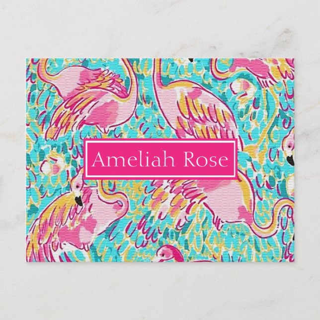 Girly Personalised Pink Flamingo Post Card (Front)