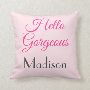 Girly Personalised Pretty Pink Hello Gorgeous Name Cushion