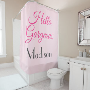 Girly Personalised Pretty Pink Hello Gorgeous Name Shower Curtain