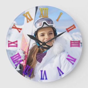 Girly Photo Bright Rainbow Gradient Roman Numerals Large Clock