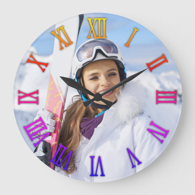 Girly Photo Bright Rainbow Gradient Roman Numerals Large Clock (Front)