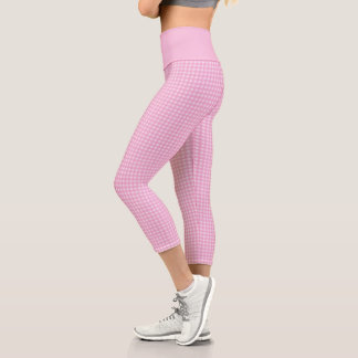 Girly Pink 60s Gingham Plaid Chequered Pattern Capri Leggings