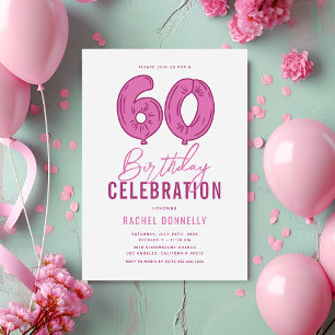 Girly Pink 60th Birthday Party Invitation