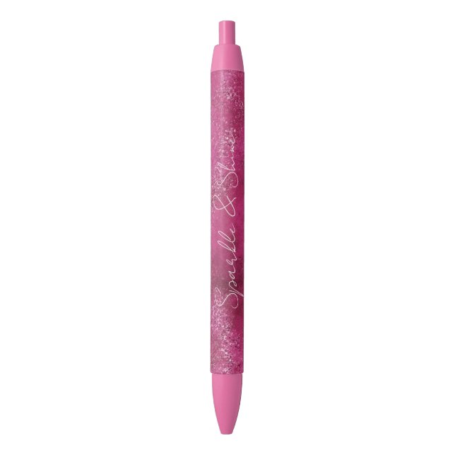 Girly Pink Abstract Glitz Glam Glitter Black Ink Pen (Front Vertical)