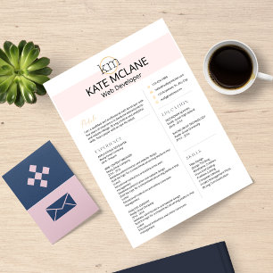 GIRLY Pink Aesthetic Professional Resume Template Custom Letterhead