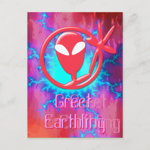 Girly Pink Alien Greeting Greet Earthling Fractal Postcard