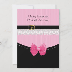 Girly Pink And Black Baby Shoes Baby Shower Invitation