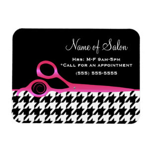 Girly Pink and Black Houndstooth Hair Salon Magnet