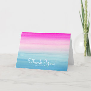 Girly Pink and Blue Ombre Watercolor Thank You Card