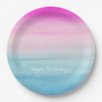 Girly Pink and Blue Watercolor Ombre | Birthday