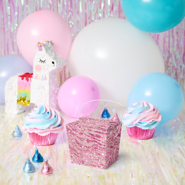 Girly Pink and Blush Glitter Zebra Favour Box (Party)