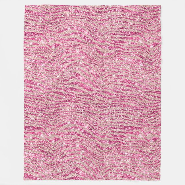 Girly Pink and Blush Glitter Zebra Fleece Blanket (Front)