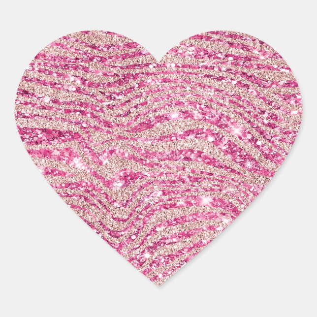 Girly Pink and Blush Glitter Zebra Heart Sticker (Front)