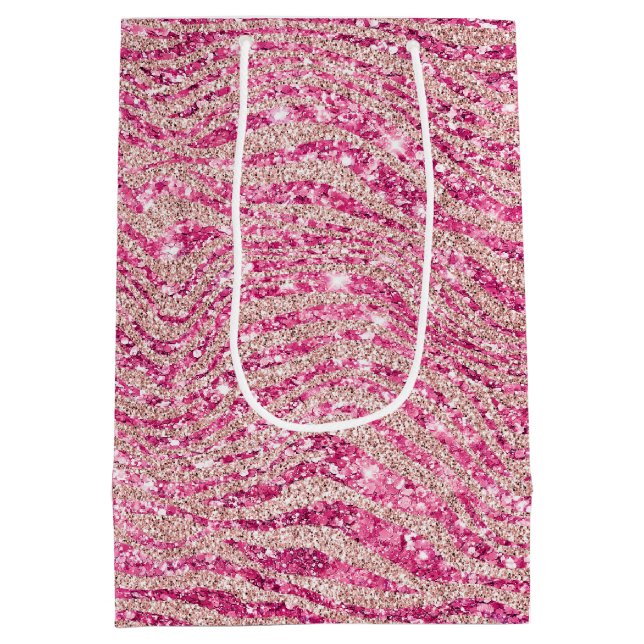 Girly Pink and Blush Glitter Zebra Medium Gift Bag (Back)
