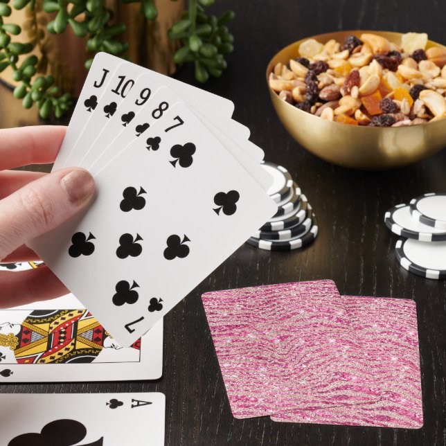 Girly Pink and Blush Glitter Zebra Playing Cards (In Situ)