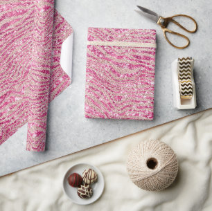Girly Pink and Blush Glitter Zebra Wrapping Paper