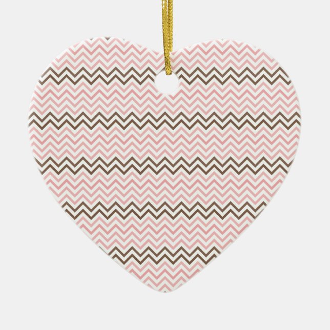 Girly Pink and Brown Chevron Ceramic Tree Decoration (Front)