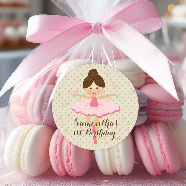 Girly Pink and Dreamy Ballerina Classic Round Sticker (Adorable ballerina dancing in her pink tutu. )