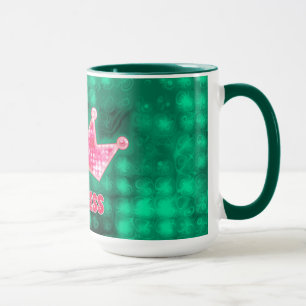 Girly Pink and Green Glitter Princess and Tiara Mug