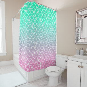 Girly Pink and Green Mermaid Pattern Shower Curtain