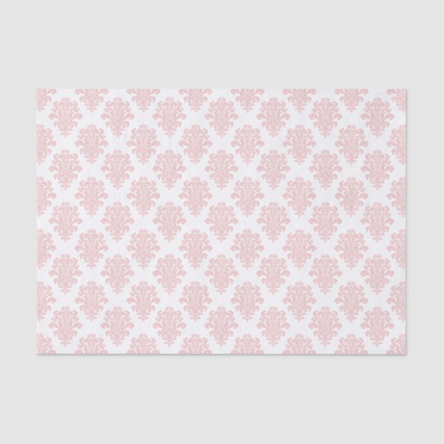Girly Pink and Grey Damask Tissue Paper (Front)