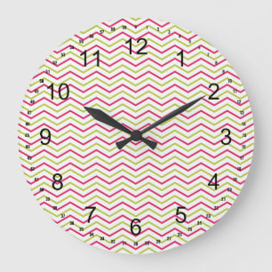 Girly Pink and Lime Chevron Large Clock