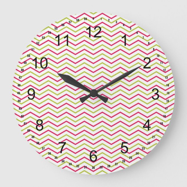 Girly Pink and Lime Chevron Large Clock (Front)