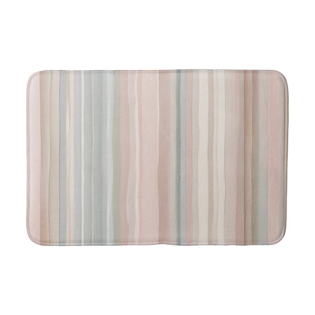 Girly Pink and Mint Modern Coastal Stripe Bath Mat (Front)