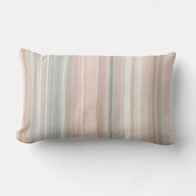 Girly Pink and Mint Modern Coastal Stripe Lumbar Cushion (Front)