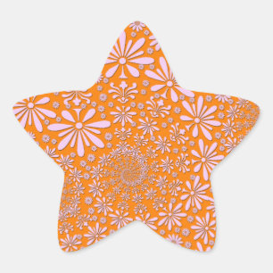 Girly Pink and Orange Floral Pattern Star Sticker