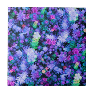 Girly Pink and Purple Floral Succulents Ceramic Tile
