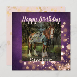 Girly Pink and Purple Glitter Horse Birthday Card