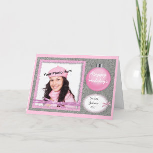 Girly Pink and Silver Holiday Photo Card