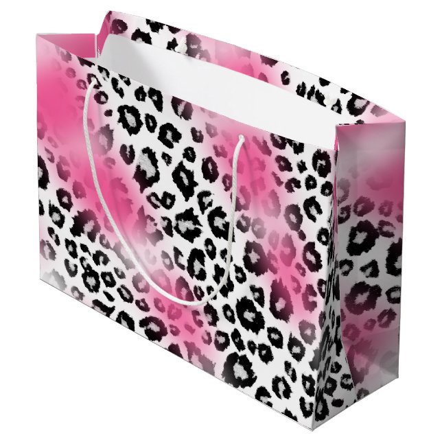 Girly Pink and Snow Leopard Mesh Large Gift Bag (Back Angled)