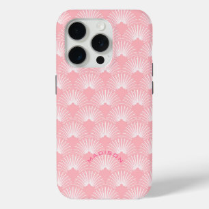 Girly Pink and white art deco pattern monogram iPhone 15 Pro Case