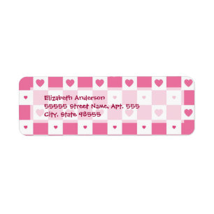 Girly Pink and White Chequerboard Hearts Return Address Label
