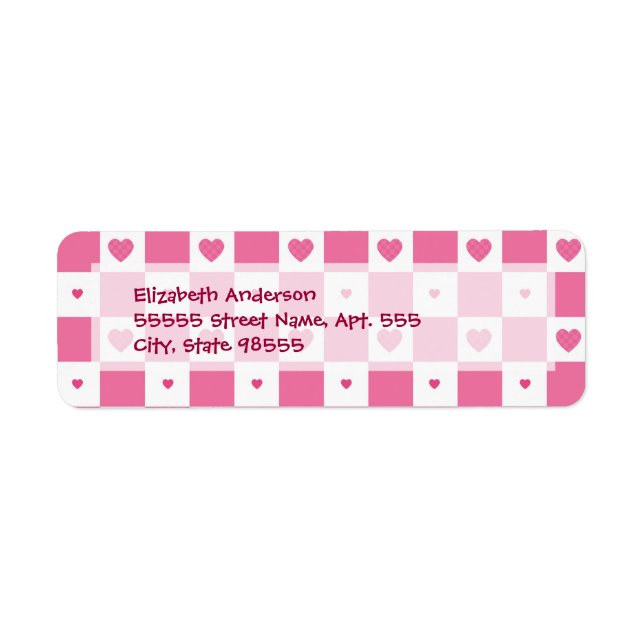 Girly Pink and White Chequerboard Hearts Return Address Label (Front)