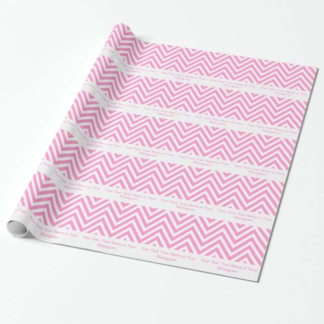 Girly Pink and White Chevron | Personalised Wrapping Paper (Unrolled)