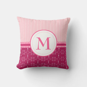Girly Pink And White Custom Monogram Pattern Cushion
