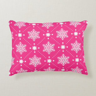 Girly Pink and White Snowflakes Christmas Pattern Decorative Cushion