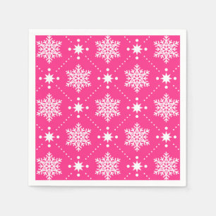 Girly Pink and White Snowflakes Christmas Pattern Napkin